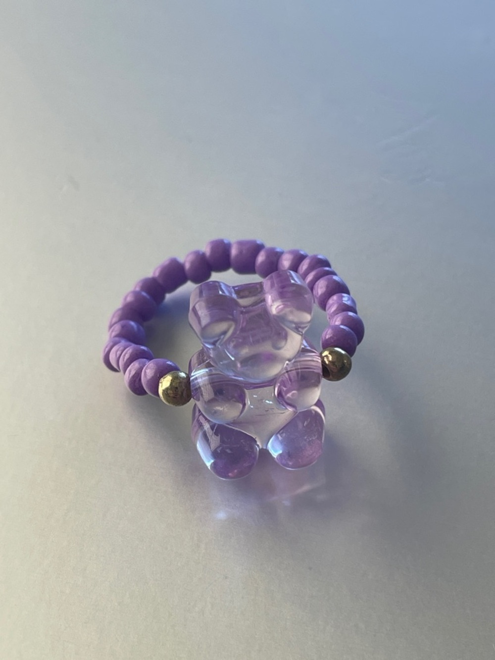 Purple Beaded Gummy Bear Stretch Ring